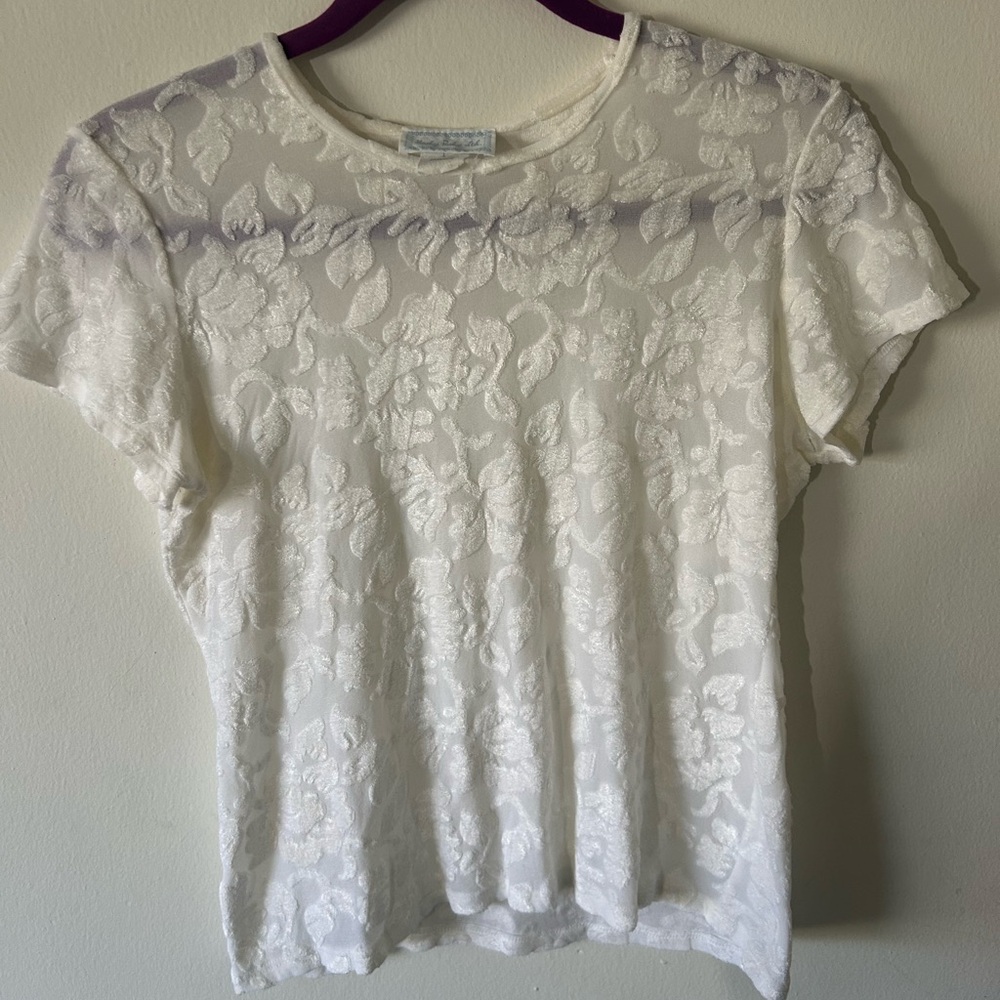 Vintage Hanky Panky White Lace Short Sleeve Top